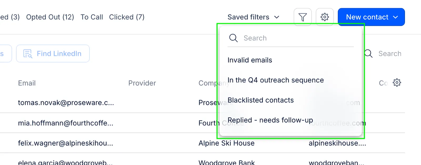 Saved filters drop-down listing saved smart filters