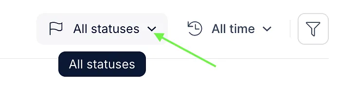 Tasks dashboard reporting status filter set to All statuses