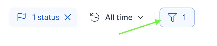Tasks dashboard additional filters button highlighted with one filter applied
