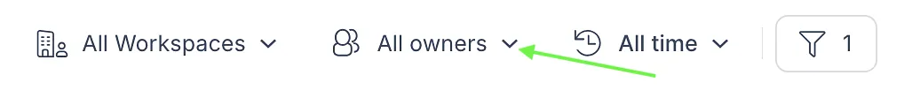 Dashboard filter bar with an arrow pointing to the Owners filter.