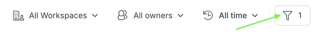 Dashboard filter bar with an arrow pointing to the smart filters button.