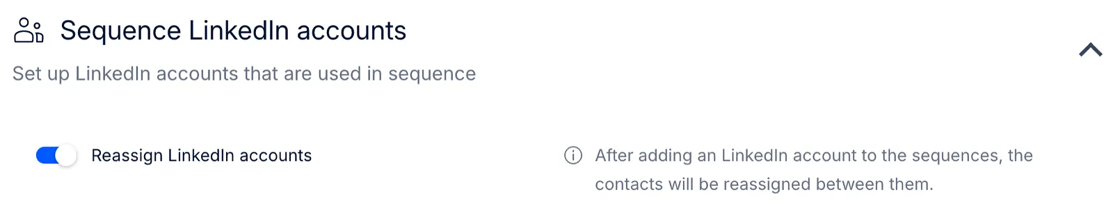 The Reassign LinkedIn accounts toggle in Settings, Emails, Sequence LinkedIn accounts